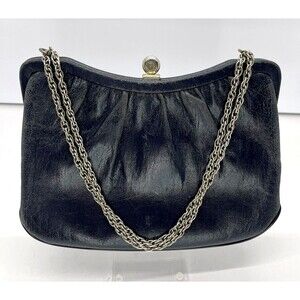 Vintage Dark Blue Leather Clutch purse w clasp chain W a patina on the leather